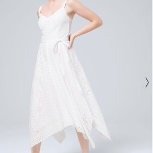 WHBM Handkerchief-Hem Eyelet Midi Dress